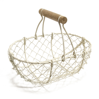 Košík kov/dřevo bílý velký 24x17x22 cm