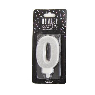 Svíčka dortová číslo 0 stříbrná 7 cm