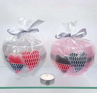 Svíčka-lampion two hearts šedá pr. 12 cm