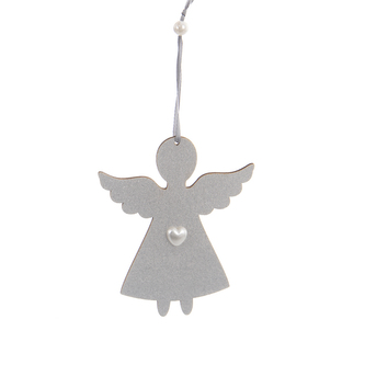 Anděl dřevo perla závěsný bílý 11x13 cm