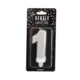 Svíčka dortová číslo 1 stříbrná 7 cm