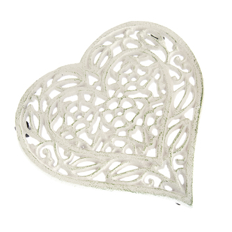 Podložka litina bílé srdce 16x17x2 cm
