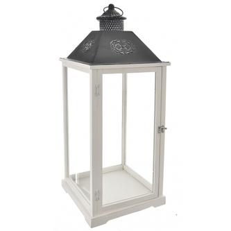 Lucerna dřevo/kov bílá/černá velká 30x30x70 cm
