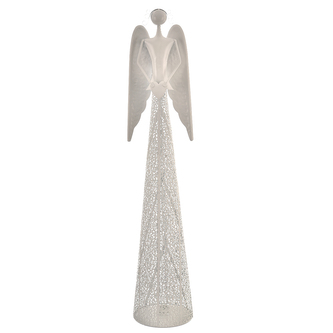 Anděl kov srdce na svíčku bílý 20x17x99 cm