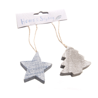 Ozdoba dřevo závěsná 2 ks 7x7 cm