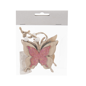 Motýl dřevo závěsný 3 barvy 3 ks 9x8 cm