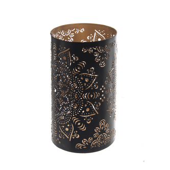 Svícen kov mandala černý/zlatý 12x12x20 cm