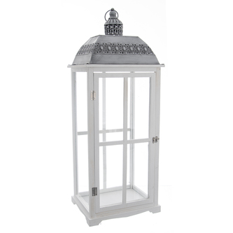 Lucerna dřevo/kov bílá velká 33x27x87 cm