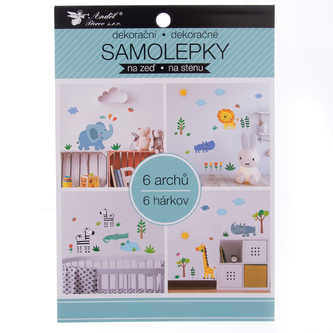 Samolepky na zeď blok zvířátka 6 listů 16x23 cm