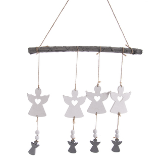 Závěs dřevo šedý/bílý anděl 39x2x58 cm