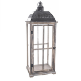 Lucerna dřevo/kov šedá velká 33x27x87 cm