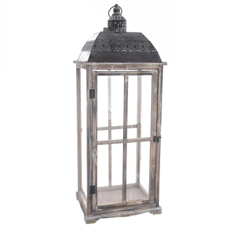 Lucerna dřevo/kov šedá velká 33x27x87 cm