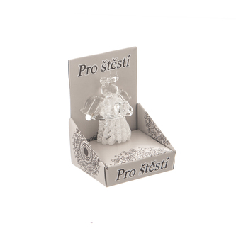 Anděl sklo srdce v krabičce 3x3x4,5 cm