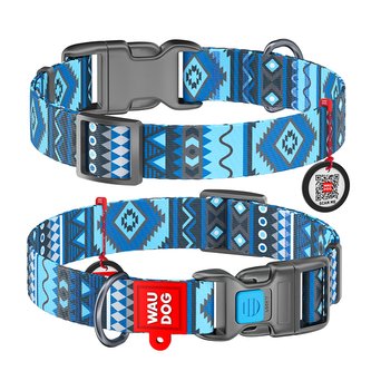 Obojek nylonový Waudog Ethno Blue QR (24-40cm/2,0cm)