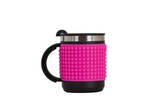 Termohrnek 440ml se silikonovým panelem + pixely černá/růžová v blistru 13x15x9cm