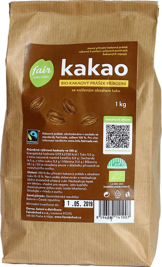 Fairobchod Bio kakaový prášek přírodní, 1 kg