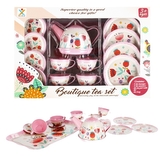 Kovová čajová souprava s talířky, džbánem a podnosem