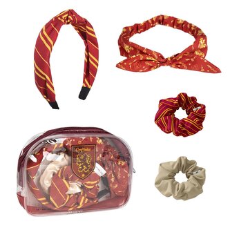 Doplňky do vlasů v kosmetické tašce Harry Potter: Nebelvír (set 4 kusů|gumičky a čelenky)