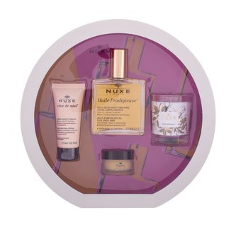 NUXE Prodigieusement Culte suchý olej Huile Prodigieuse 100 ml + krém na ruce Reve de Miel 30 ml + balzám na rty Reve de Miel Honey 15 g + vonná svíčka Bougie Prodigieux 70 g