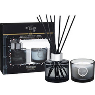 Maison Berger Paris Aroma difuzér Olymp Mini duo šedý s náplní Intenzivní třpyt 80 ml + vonná svíčka Intenzivní třpyt 80 g unisex