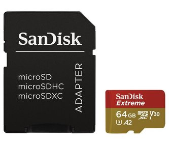 SanDisk Extreme 64GB microSDXC / CL10 / A2 / UHS-I V30 / 160mb/s / vč. adaptéru