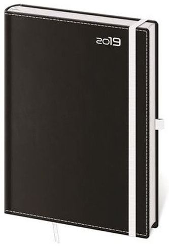 Diář 2019 - Black&White/týdenní A5/s poutkem na propisku