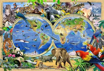 Puzzle Mapa Království zvířat 2v1, dřevěné, 150 dílků
