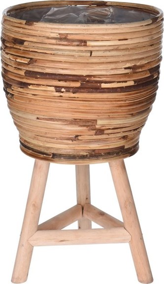 Květináč ratanový na dřevěné noze 24,5 x 41 cm hnědá