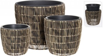 Květináč ratan s vložkou sada 3 ks žíhaný