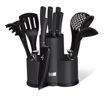 Sada nožů a kuchyňského náčiní ve stojanu 12 ks Carbon PRO Line