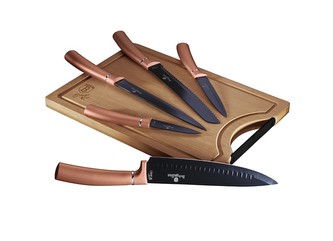 Sada nožů s nepřilnavým povrchem + prkénko 6 ks Rosegold Metallic Line