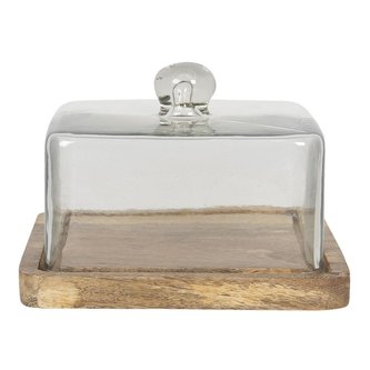 Skleněný poklop s dřevěnou podstavou