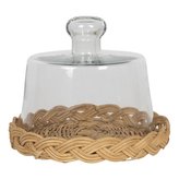 Skleněný poklop s ratanovou podstavou Ø 15*13 cm
