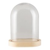 Skleněný poklop s dřevěnou podstavou 17*12*20 cm