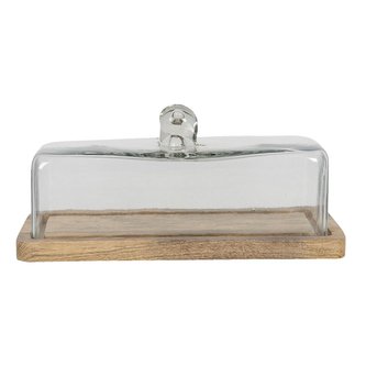 Skleněný poklop s dřevěnou podstavou