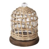 Skleněný poklop s opletem a dřevěnou podstavou Ø 17*20 cm