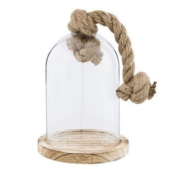 Skleněný poklop s dřevěným podstavcem 16*13*20 cm