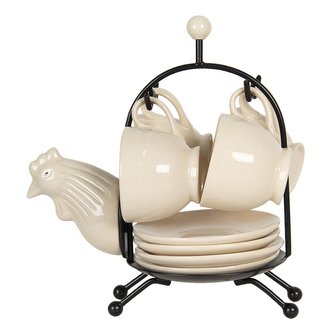 Stojánek se čtyřmi keramickými šálky a podšálky