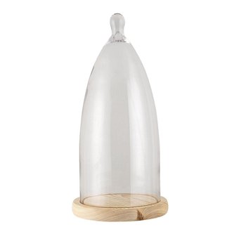 Skleněný poklop s dřevěnou podstavou Ø 20*41 cm