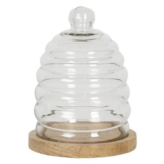 Skleněný poklop s dřevěnou podstavou Ø 16*20 cm