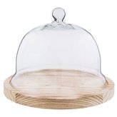 Skleněný poklop s dřevěným podstavcem Ø 23*17 cm