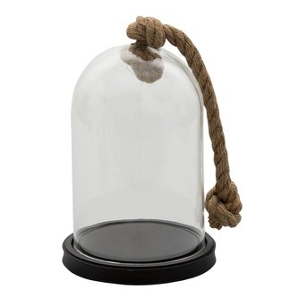 Skleněný poklop s dřevěnou podstavou 17*17*28 cm