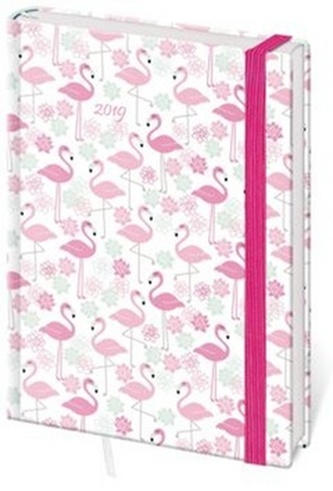 Diář 2019 A5 LYRA denní s gumičkou  Flamingo