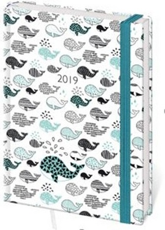 Diář 2019 A5 LYRA denní s gumičkou Whales