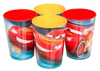 SADA 4 KS PLASTOVÉ SKLENIČKY CARS