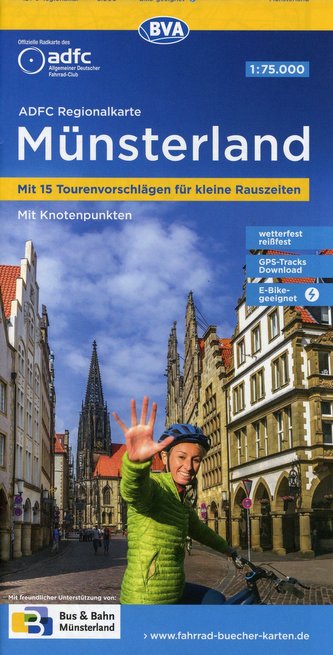 ADFC Regionalkarte Münsterland mit Tourenvorschlägen, 1:75.000, reiß- und wetterfest, GPS-Tracks Download, E-Bike geeignet, mit