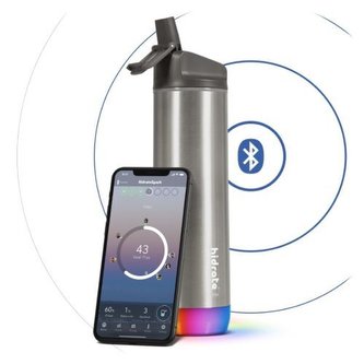 HidrateSpark Nerezová chytrá lahev s brčkem 620 ml, Bluetooth tracker, nerezová