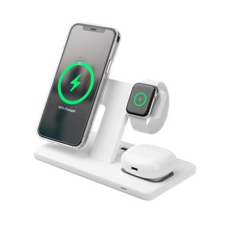 Stojánek FIXED MagPowerstation s bezdrátovým nabíjením 3 v 1 a uchycení Magsafe, 15W + 15W + 15W, bílý Stojánek FIXED MagPowerstation s bezdrátovým nabíjením 3 v 1 a uchycení Magsafe, 15W + 15W + 15W, bílý