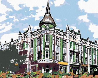 Malování podle čísel - BUDOVA NA ROHU ULICE - 80x100 cm, bez rámu a bez vypnutí plátna