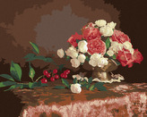 Malování podle čísel - KVĚTINY VE VÁZE A TŘEŠNĚ - 40x50 cm, vypnuté plátno na rám